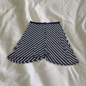 Max Studio Diagonal Striped Navy and White A-Line Skirt
